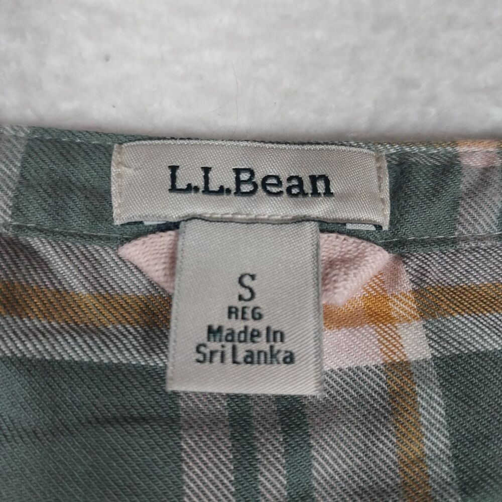 L.L.Bean Womens Small Plaid Popover Tunic Blouse Green Long Sleeve Shirt - Picture 3 of 6